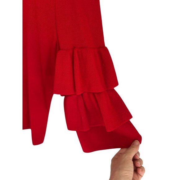 J. Mclaughlin Merino Wool Sweater Top Red ruffled sleeves Size Large - Picture 7 of 10
